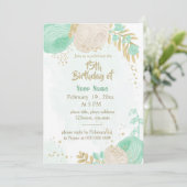 Invitation vert menthe fleurs blanches or fleuri anniversaire (Debout devant)