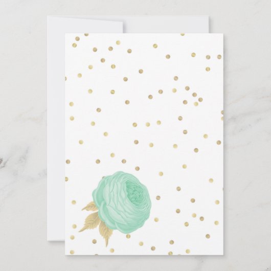 Invitation vert menthe fleurs blanches or fleuri anniversaire (Dos)
