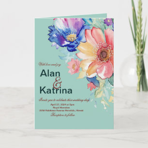 Invitation Vert Menthe Floral Bold Mariage Plié