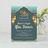 Invitation Vert menthe moderne et fête de Ramadan Iftar dorée (Debout devant)