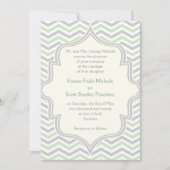 Invitation Vert menthe moderne, gris chevron zigzag mariage (Devant)