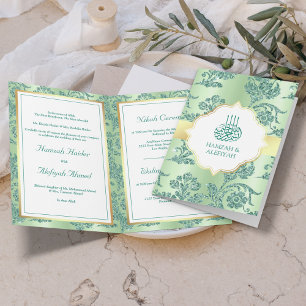 Invitation Vert Menthe Pailleté Filigrane Mariage Musulman Ru