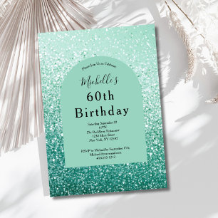 Invitation Vert Menthe Paillettes Glam Bling 60e Anniversaire