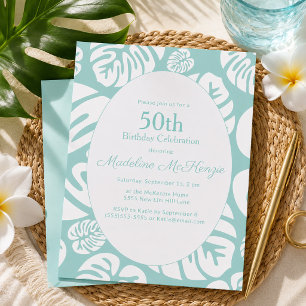 Invitation Vert Menthe Tropical Monstera Fête de plage 50 ans