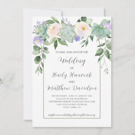 Invitation Vert menthe, violet, blanc Mariage floral (Devant)