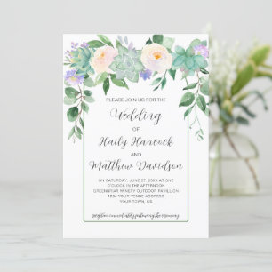 Invitation Vert menthe, violet, blanc Mariage floral
