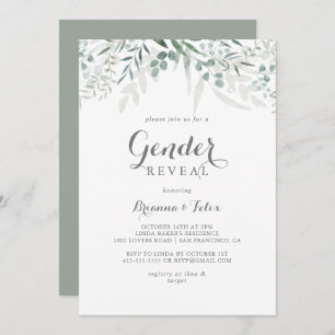 Invitation Vert minimaliste Eucalyptus Parti de la révélation