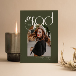 Invitation Vert minimaliste Moderne 5 Arc Photo Graduation