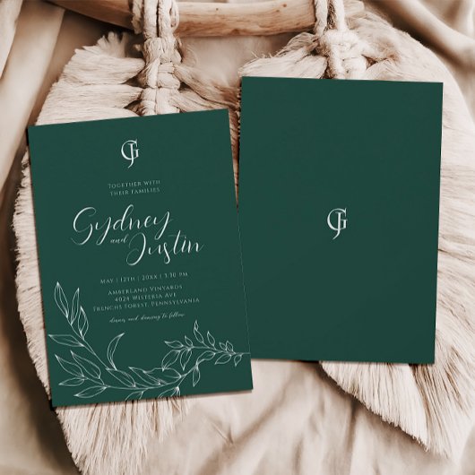 Invitation Vert minimaliste moderne Mariage d'automne