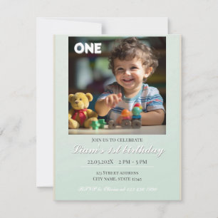 Invitation Vert minimaliste Personnalisé Premier anniversaire