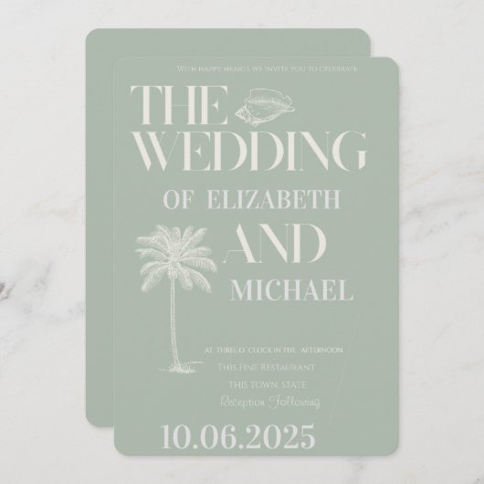 Invitation Vert minimaliste Tropical Mint (Devant / Derrière)