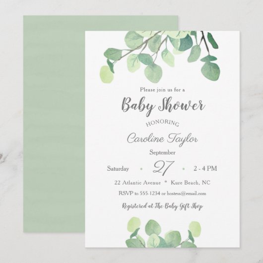 Invitation Vert moderne Baby shower simple genre neutre (Devant / Derrière)