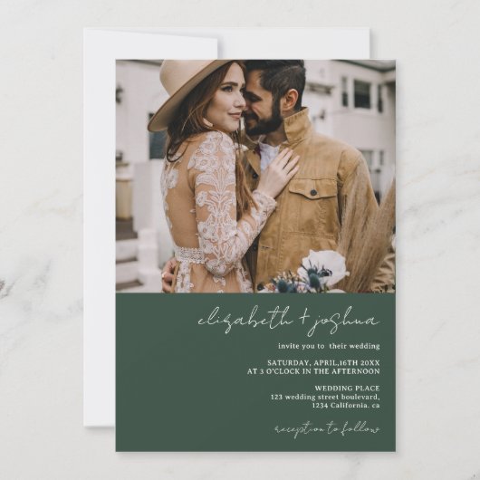 Invitation Vert moderne blanc 4 photo Qr tout en un mariage (Devant)