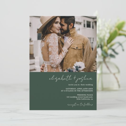 Invitation Vert moderne blanc 4 photo Qr tout en un mariage (Debout devant)