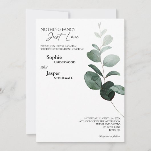 Invitation Vert moderne Blanc Rien Mariage (Devant)