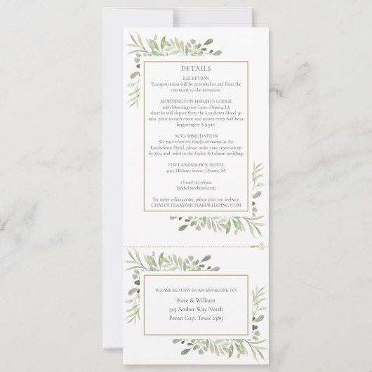 Invitation Vert moderne Botanique Tout en un Mariage (Dos)