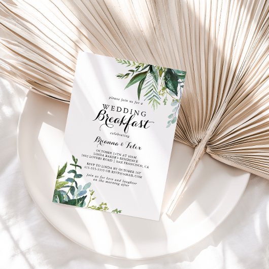 Invitation Vert Moderne Calligraphie Mariage Petit déjeuner