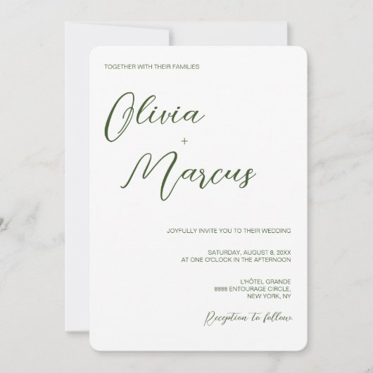 Invitation Vert moderne chic Script Mariage Entourage (Devant)