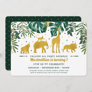 Invitation Vert moderne et anniversaire d'animaux de safari