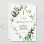 Invitation Vert moderne eucalyptus vert or baptême (Devant)
