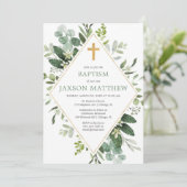 Invitation Vert moderne eucalyptus vert or baptême (Debout devant)