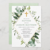 Invitation Vert moderne eucalyptus vert or baptême (Devant / Derrière)