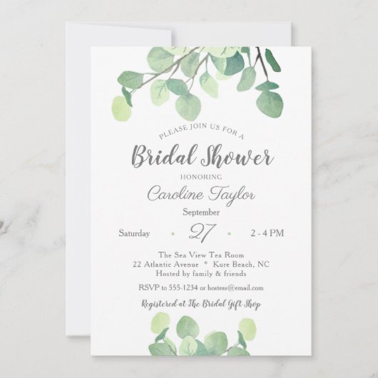 Invitation Vert moderne Fête des mariées simple Eucalyptus (Devant)