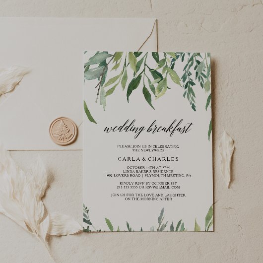 Invitation Vert moderne Foliage Mariage Petit déjeuner
