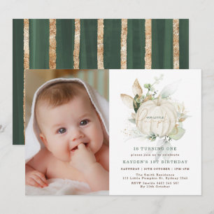 Invitation Vert moderne Gold Little Citrouille Photo Annivers