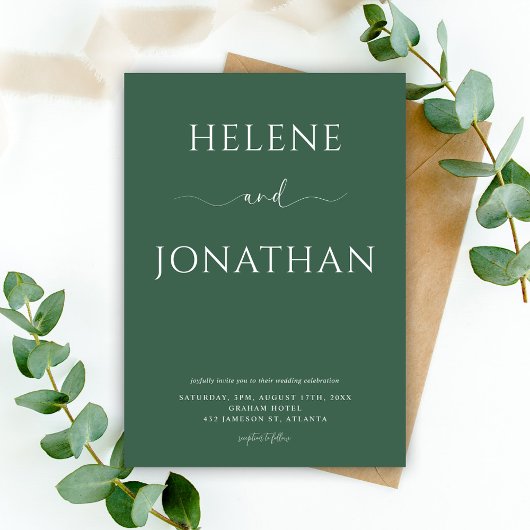 Invitation Vert Moderne Minimaliste Simple Mariage élégant