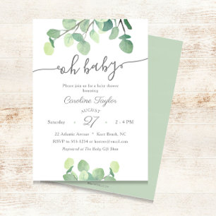 Invitation Vert moderne Oh Baby Baby shower simple