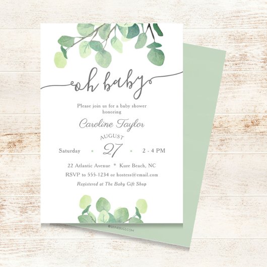 Invitation Vert moderne Oh Baby Baby shower simple