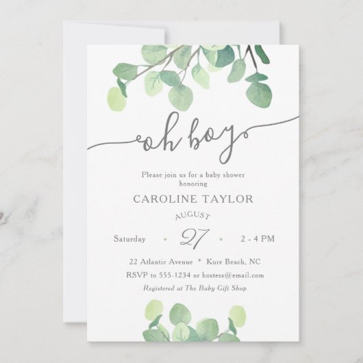 Invitation Vert moderne Oh garçon Baby shower simple (Devant)