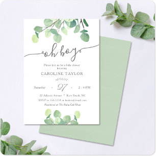 Invitation Vert moderne Oh garçon Baby shower simple