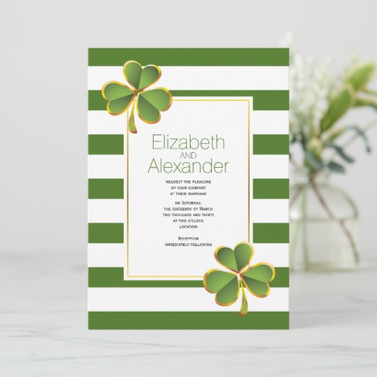 Invitation Vert moderne, rayures blanches mariage irlandais d (Debout devant)