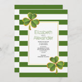 Invitation Vert moderne, rayures blanches mariage irlandais d (Devant / Derrière)