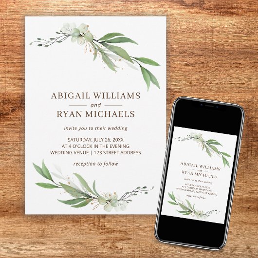 Invitation Vert moderne Sage vert Boho Eucalyptus Mariage