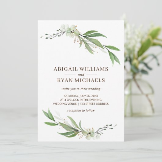 Invitation Vert moderne Sage vert Boho Eucalyptus Mariage (Debout devant)