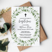 Invitation Vert moderne Simple Cross Baptême