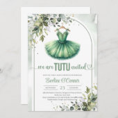 Invitation Vert moderne tutu robe verdure et or (Devant / Derrière)