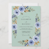 Invitation Vert Mousse Poli Mariage Floral (Devant)