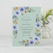 Invitation Vert Mousse Poli Mariage Floral (Debout devant)