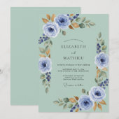 Invitation Vert Mousse Poli Mariage Floral (Devant / Derrière)