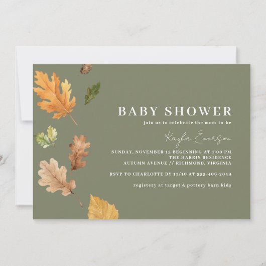 Invitation Vert mousse | Rustic Forest Thème Baby shower d'au (Devant)