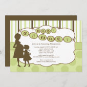 Invitation Vert neutre de genre de baby shower de maman de (Devant / Derrière)