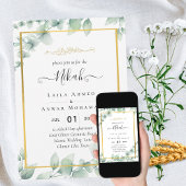 Invitation Vert NIKAH WALIMAH Eucalyptus GOLD QR CODE