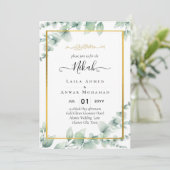 Invitation Vert NIKAH WALIMAH Eucalyptus GOLD QR CODE (Debout devant)