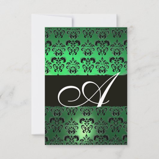 INVITATION VERT NOIR  BLANC DAMAS MONOGRAMME (Devant)