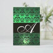 INVITATION VERT NOIR  BLANC DAMAS MONOGRAMME (Debout devant)