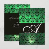 INVITATION VERT NOIR  BLANC DAMAS MONOGRAMME (Devant / Derrière)